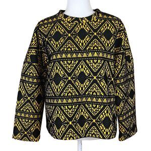 Zara Boxy Oversized Mock Neck Sweater Size S Yellow Black Crochet Lace Overlay